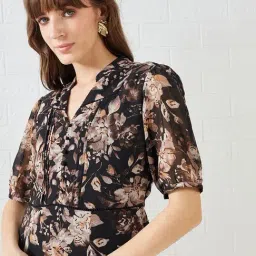 Latin Quarters Black Half Sleeves V-Neck Printed Casual Midi Dress image 4