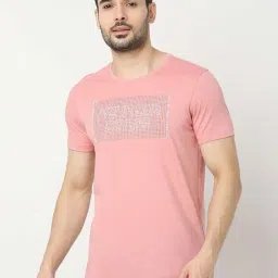 UnderJeans by Spykar Pink Regular Fit Self Design Cotton Crew T-Shirt-picture-13