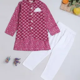 The Magic Wand Kids Magenta Pink & White Cotton Printed Full Sleeves Kurta Set-picture-38