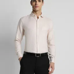 Peter England Light Beige Cotton Slim Fit Shirt-image-99