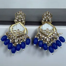 JSStyle Classic Gold-Plated Kundan Drop Earrings image 2