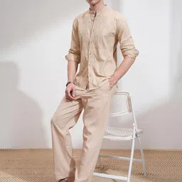 HIGHLANDER Men Band Collar Textured Cotton Casual Shirt image 5