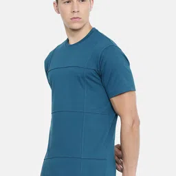 ARISE Men Teal Blue Solid Round Neck Pure Cotton T-shirt image 4