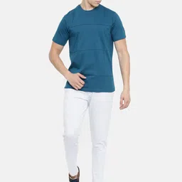 ARISE Men Teal Blue Solid Round Neck Pure Cotton T-shirt image 2