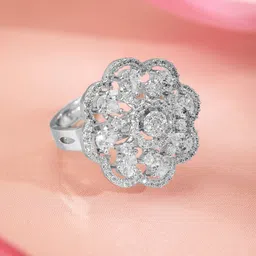 Rubans Rhodium-Plated Cubic Zirconia Stone-Studded Adjustable Finger Ring image 3