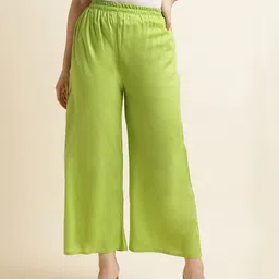 Fabclub Women Lime Green Solid Palazzos-image-13