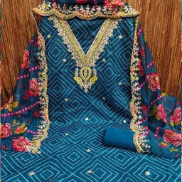 LeeliPeeri Designer Bandhani Embroidered Unstitched Dress Material image 2