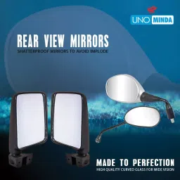 Uno Minda Shatterproof Glass Rear View Mirror (Black) - Left Hand Side for Santro (RV-15001L) image 2