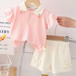 INCLUD Girls Self Design Short Sleeves T-shirt With Shorts-picture-13