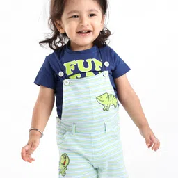 Babyoye 100% Cotton Eco Conscious Yarn Dyed Dungaree Half Sleeves  With Inner Tee - Blue-picture-19