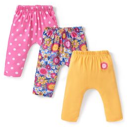 Babyhug Cotton Knit Full Length Diaper Leggings with Polka Dots & Floral Print Pack of 3 - Multicolour-picture-16