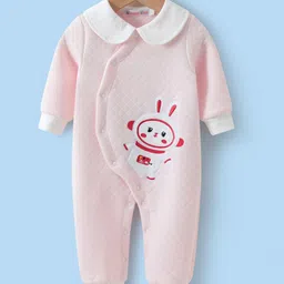 Kookie Kids Full Sleeves Winter Wear Peter Pan Collared Romper with Bunny Patch - Pink-image-18