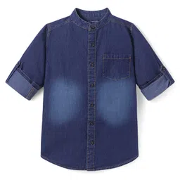 Pine Kids Woven Full Sleeves Washed Mandarin Collar Denim Shirt - Navy Blue-picture-25