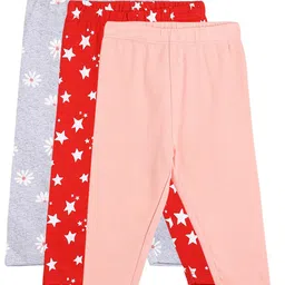 MINI KLUB Cotton Pack Of 3 Floral Printed & Solid Leggings - Multi Colour-picture-34