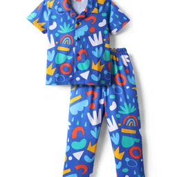 Babyhug Cotton Knit Half Sleeves Rainbow Printed Co-Ords Nightsuit - Blue-image-56