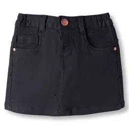 Babyhug Denim Mid Thigh Washed Skirt With Stretch - Black-image-3