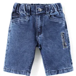 Olio Kids Denim Knit Solid Colour Shorts With Text Embriodery - Navy Blue-picture-27