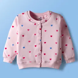 Doodle Poodle 100% Cotton Knit Light Weight Full Sleeves Sweatjacket With Heart Print - Light Pink-picture-10