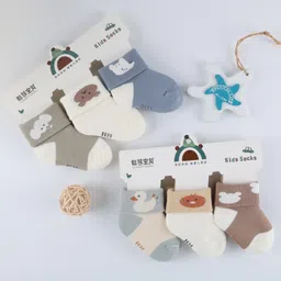 Kidofash Cotton Knit Pack Of 6 Baby Animals & Birds Designed Socks - Blue-image-25