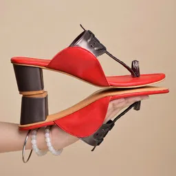 Shoetopia Braid Designed Kolhapuri Heel Sandals - Red-picture-19