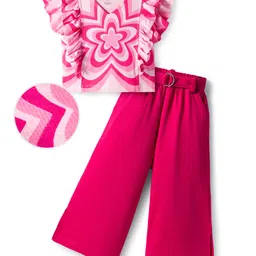 OLLINGTON ST. 100% Cotton Half Sleeves Floral Printed Top & Knit Culotte Set - Pink-image-17
