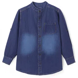 Pine Kids Woven Full Sleeves Washed Mandarin Collar Denim Shirt - Navy Blue image 2
