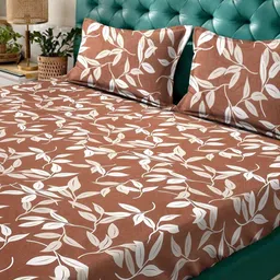 KLOTTHE Brown & White Printed 300 TC Double Bedsheet With 2 Pillow Covers 2.5x 2.2 m image 2