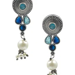 NAMAN ARTS Silver-Plated Artificial Stones Studded & Beaded Oxidised Jewellery Set image 2