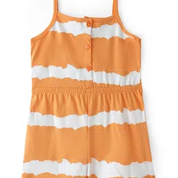Babyhug Single Jersey Knit Singlet Sleeves  Striped  Jumpsuit with Bow & Pocket Detailing - Orange image 3