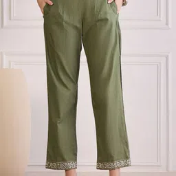 First Resort by Ramola Bachchan Women Ethnic Motifs Embroidered Smart Cotton Trouser-picture-4