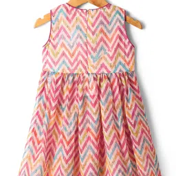 Babyhug Woven Sleeveless Dhari Printed Kurti Palazzo Set With Sequin Detailing & Dupatta - Dark Pink image 4