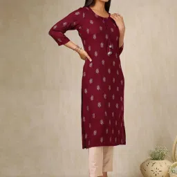Soch Purple Rayon Regular Fit Ethnic Motifs Kurta image 4