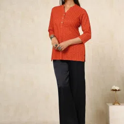 Soch Orange Cotton Regular Fit Abstract Top image 4