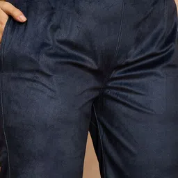 all about you Navy Blue Mandarin Collar Printed Velvet Top With Trouser image 4