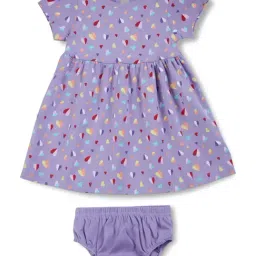 GJ baby Kids Purple Cotton Printed Dress Set-image-48