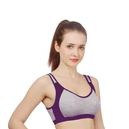 AROUSY Grey & Purple Cotton Color-Block Bralette Bra image 4