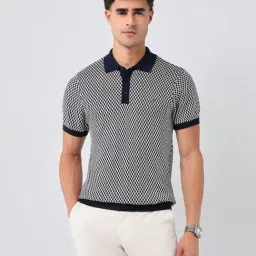 U.S. Polo Assn. Blue Cotton Regular Fit Self Pattern Polo T-Shirt-picture-30