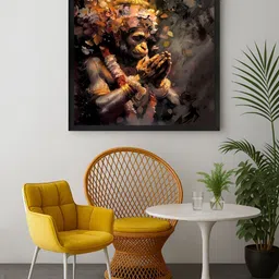 999Store Brown & Black Lord Hanuman Printed Canvas Wall Art image 3