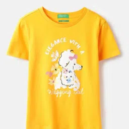 United Colors of Benetton Girls Yellow Pure Cotton Printed T-Shirt-picture-36