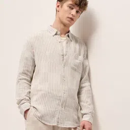The Bear House Beige Cotton Slim Fit Stripes Casual Shirt-picture-39