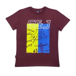 Gini & Jony Kids Maroon & Yellow Cotton Printed T-Shirt-picture-15