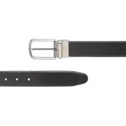 Louis Stitch Black Textured Leather Reversible Belt for Men image 4