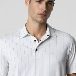 Van Heusen White Regular Fit Striped Polo T-Shirt image 4