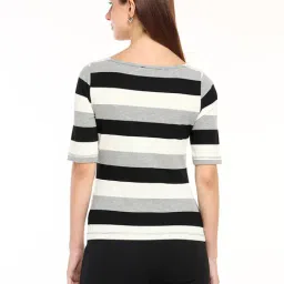 Cover Story Grey Slim Fit Striped Top image 2