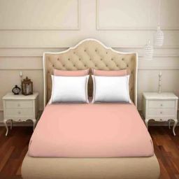 Spaces Solid Coral 300 TC Cotton Double Bed Sheet with 4 Pillow Covers-picture-5