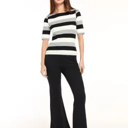 Cover Story Grey Slim Fit Striped Top image 5