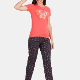 Kryptic Coral & Navy Cotton Graphic Print T-Shirt With Pyjamas image 4