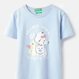 United Colors of Benetton Girls Blue Pure Cotton Printed T-Shirt-picture-44