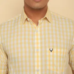 Allen Solly Yellow Cotton Slim Fit Checks Shirts image 4