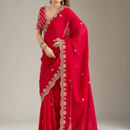 Koskii Rani Pink Cording Semi Crepe Saree-picture-46